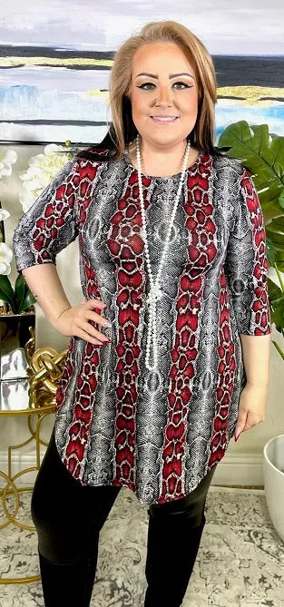 Grey & Red Snake Scoop Tunic