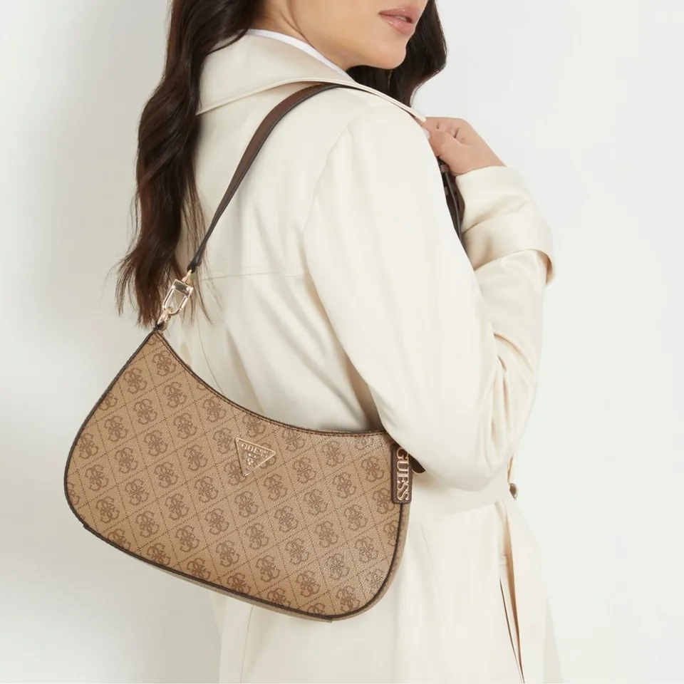 Guess Noelle Canvas and Faux Leather Shoulder Bag