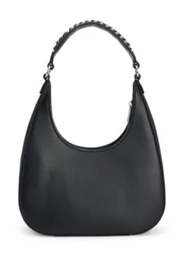 Hobo bag in faux leather with chain-trimmed strap