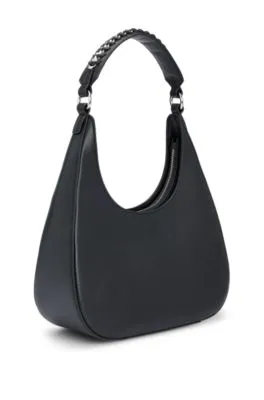 Hobo bag in faux leather with chain-trimmed strap