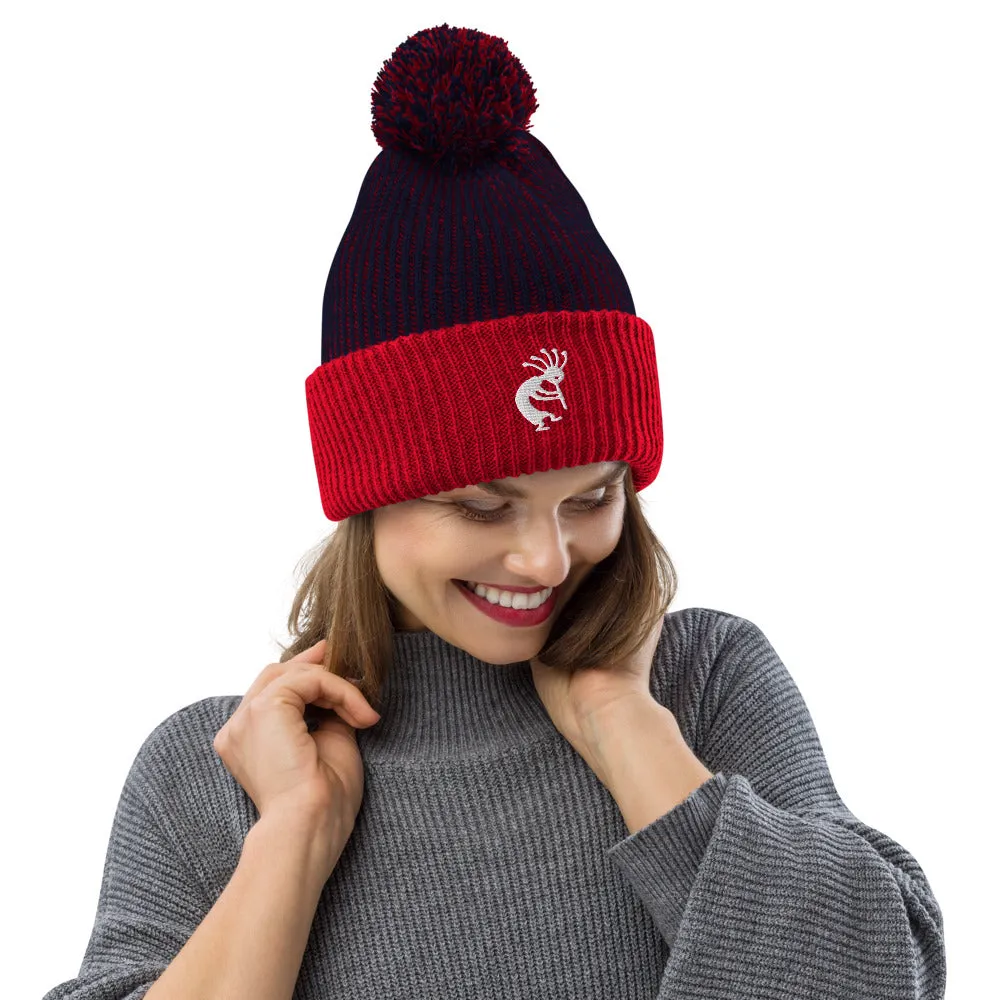 Kokopelli Embroidered Pom-Pom Beanie