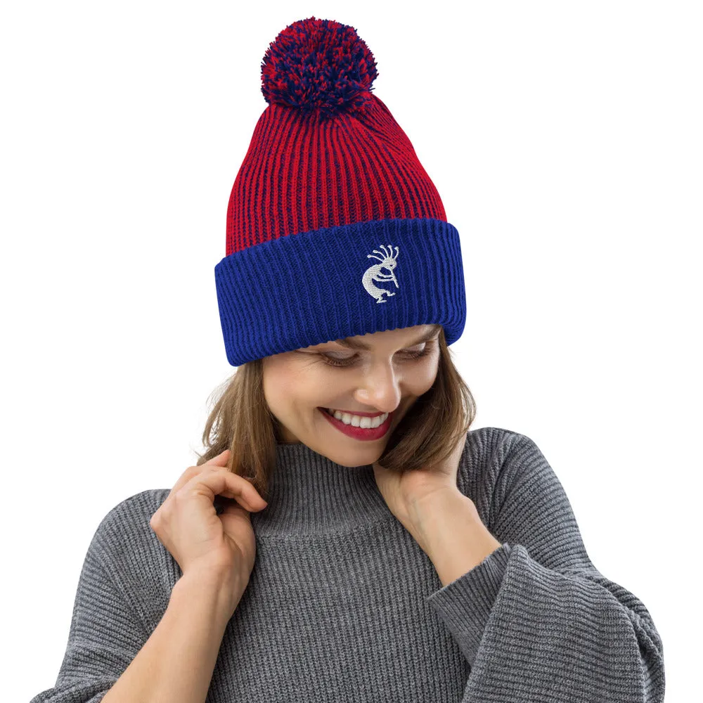 Kokopelli Embroidered Pom-Pom Beanie