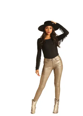 Ladies Panhandle Slim Gold Pleather Jeans