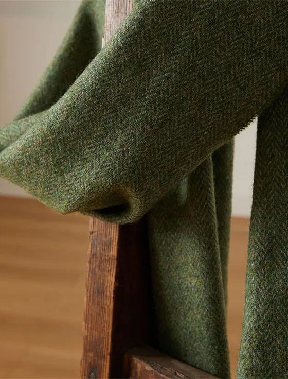 Lambswool Scarf - Green Herringbone