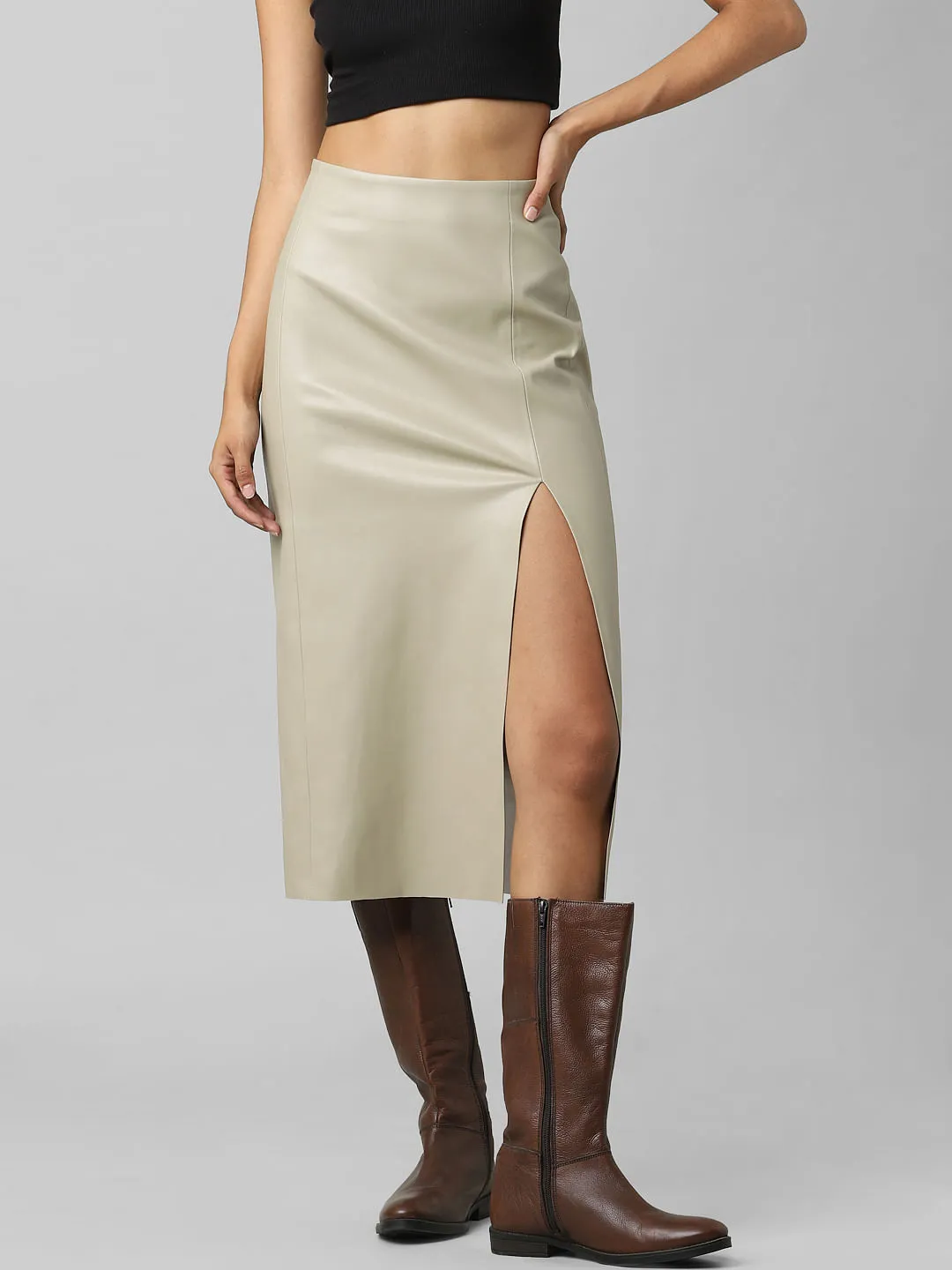 Light Brown High Rise Faux Leather Skirt