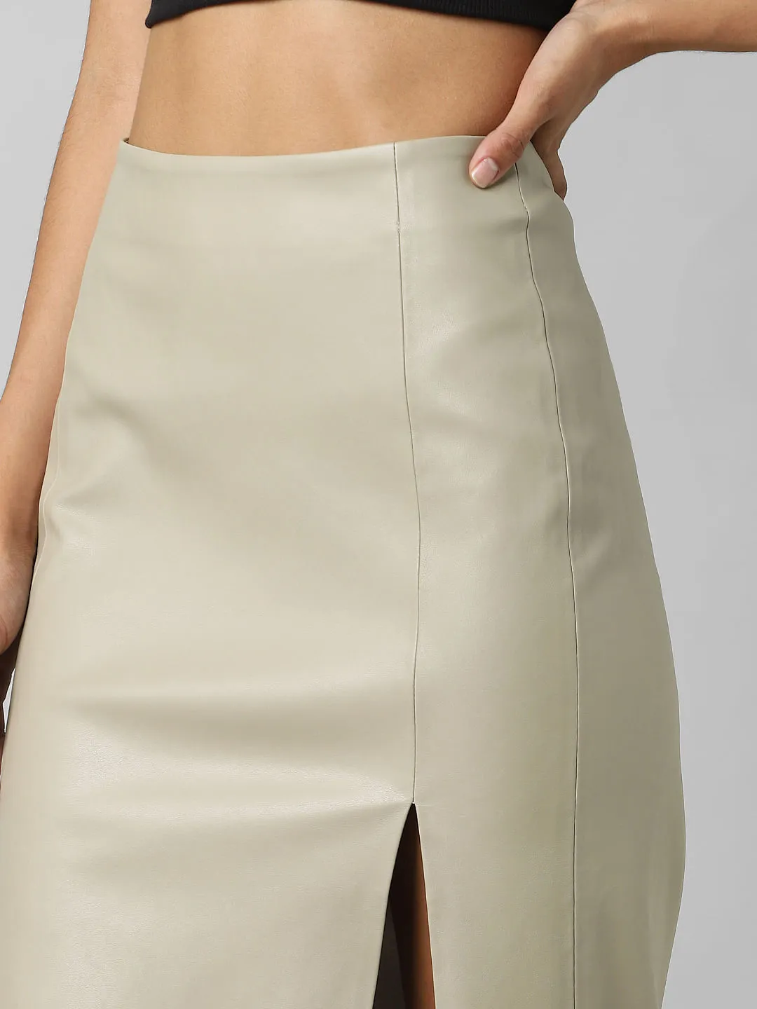 Light Brown High Rise Faux Leather Skirt