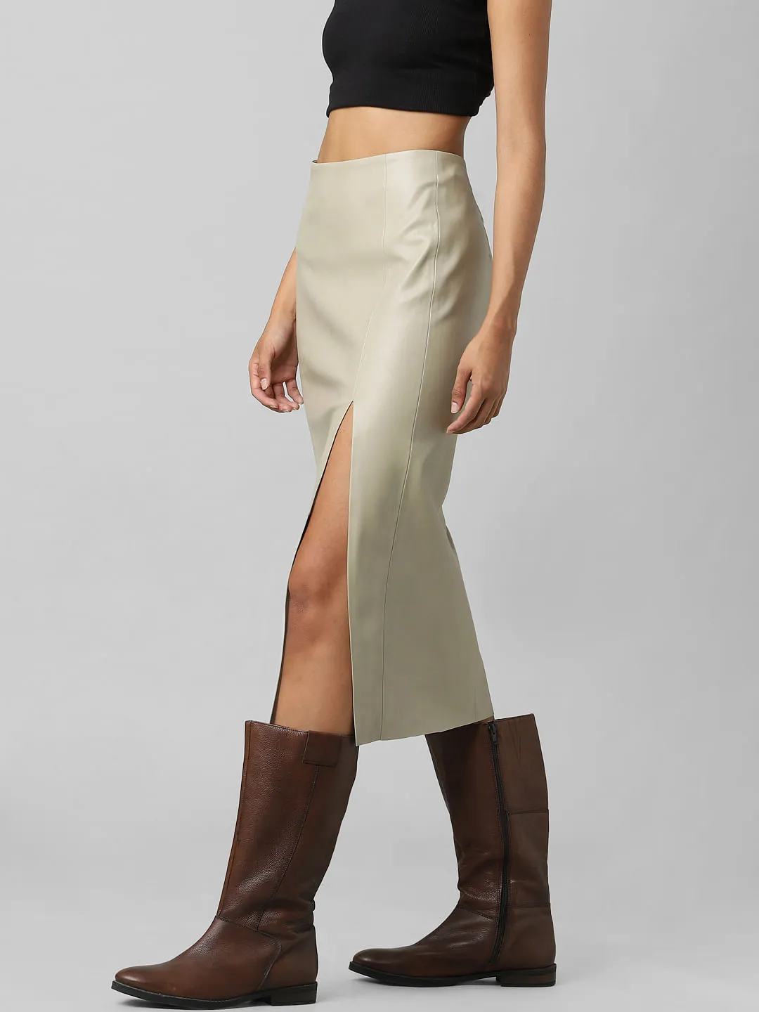 Light Brown High Rise Faux Leather Skirt