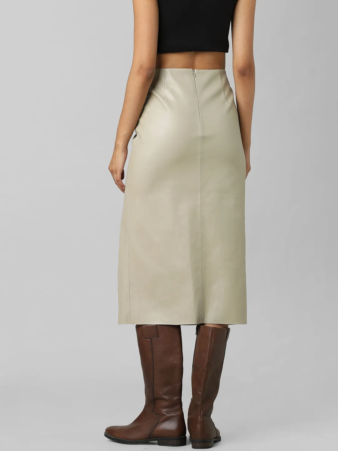 Light Brown High Rise Faux Leather Skirt