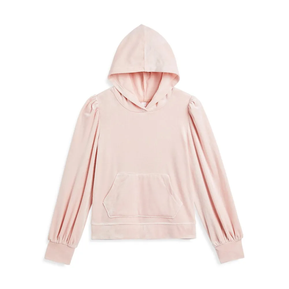 Love Fire Girl's Puff-Sleeve Velour Hoodie