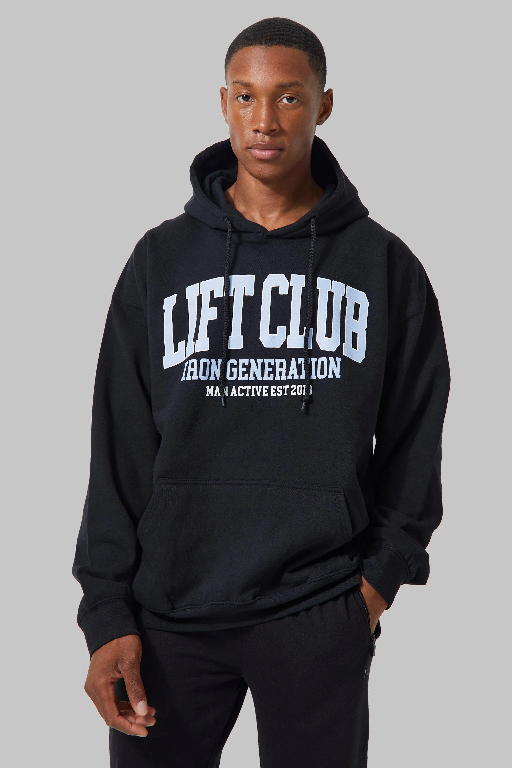 Man Active Oversized Lift Club Hoodie | boohooMAN UK