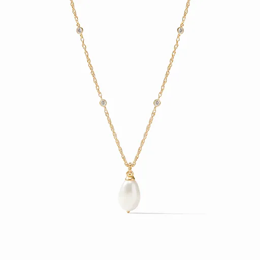 Marbella Solitaire Necklace Gold Freshwater Pearl and Cubic Zirconia by Julie Vos