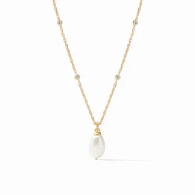 Marbella Solitaire Necklace Gold Freshwater Pearl and Cubic Zirconia by Julie Vos