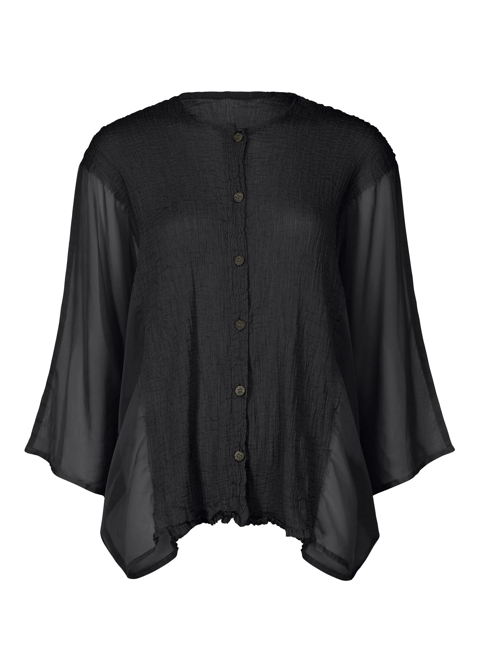 me ISSEY MIYAKE  SHEER SEE-THROUGH CREPE CARDIGAN   