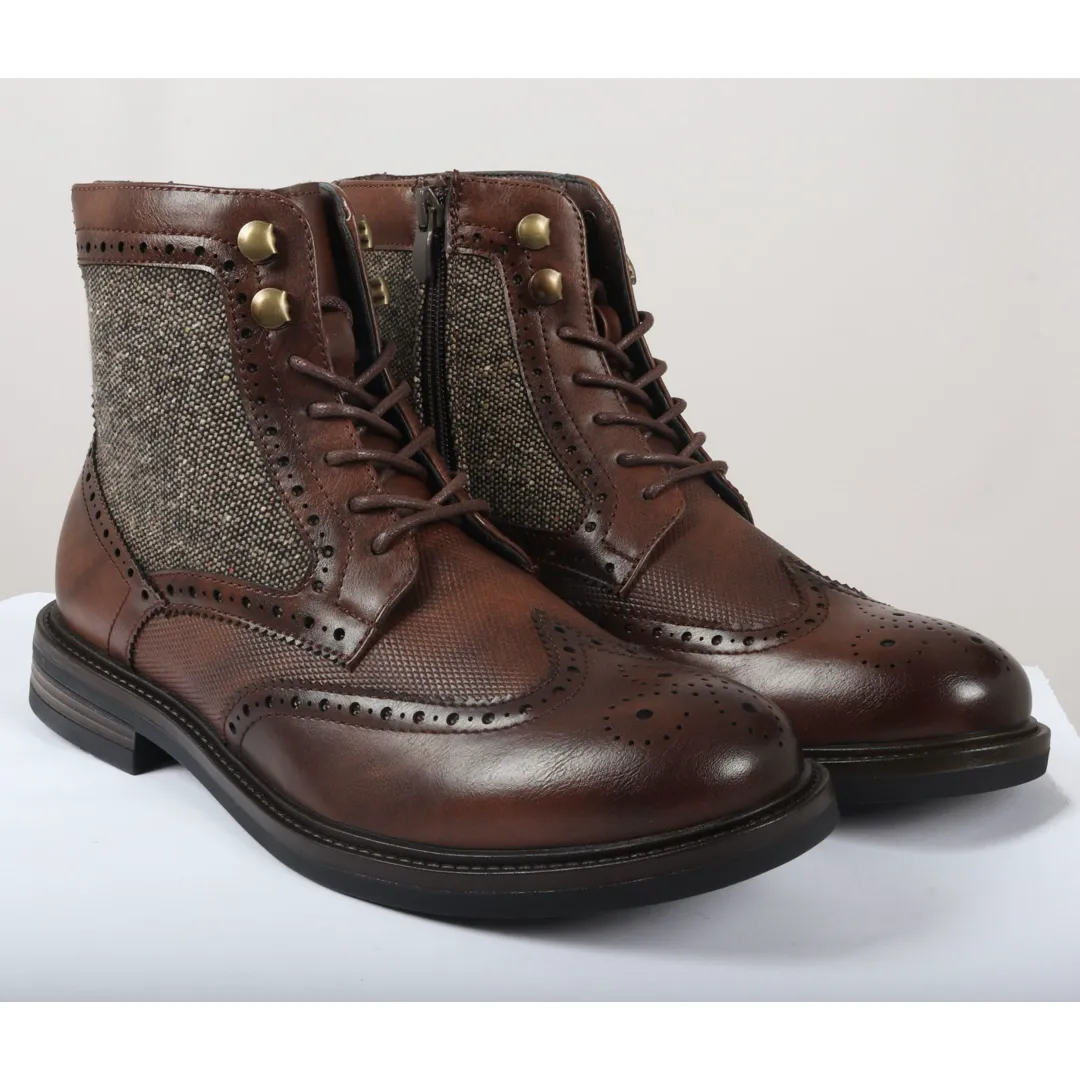 Men's Lace Up Brogue Brown Ankle Boots