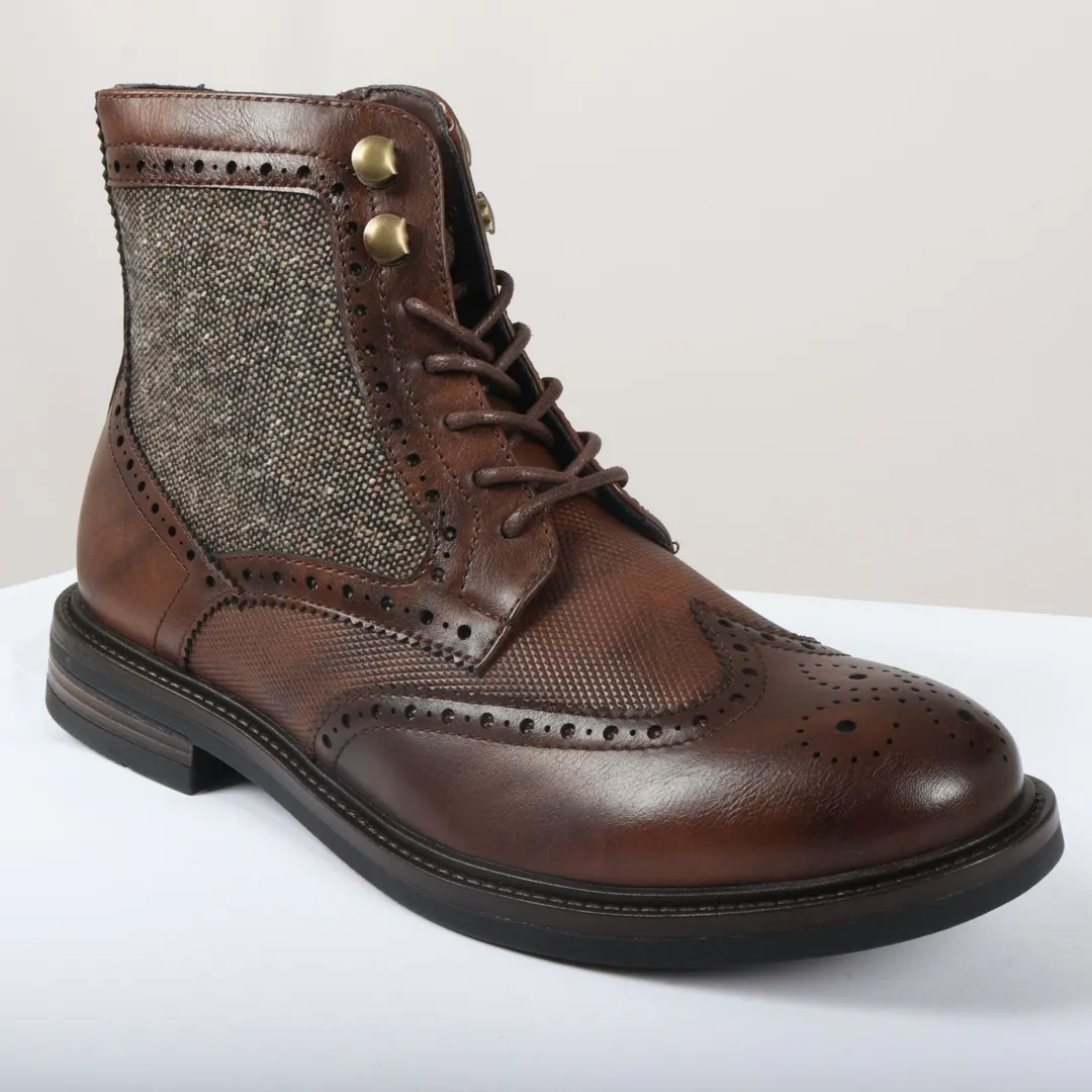 Men's Lace Up Brogue Brown Ankle Boots