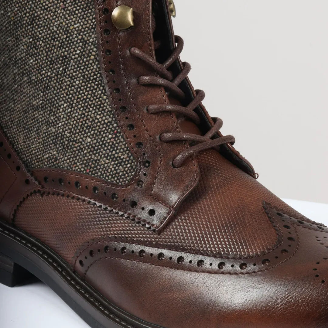 Men's Lace Up Brogue Brown Ankle Boots