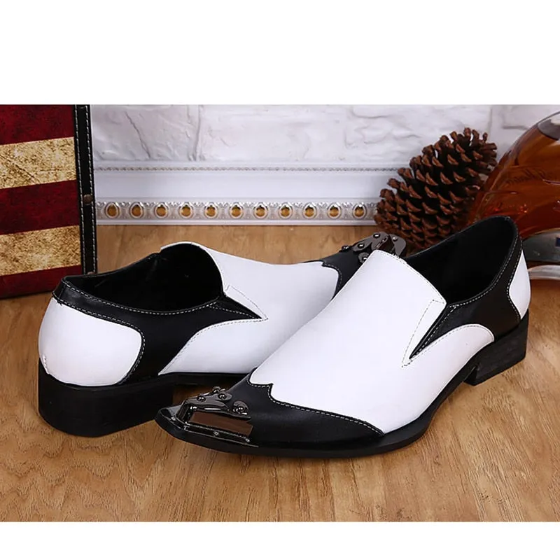 Men's Black White Genuine Leather Pointed Toe Business Party Oxford Shoes