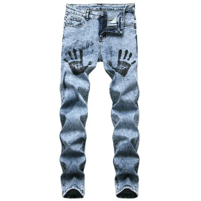 Men's Hip Hop Punk Denim Designer Hole Ripped Streetwear Jeans Pants