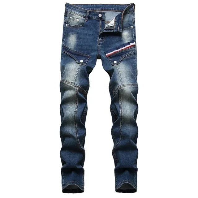 Men's Hip Hop Punk Denim Designer Hole Ripped Streetwear Jeans Pants