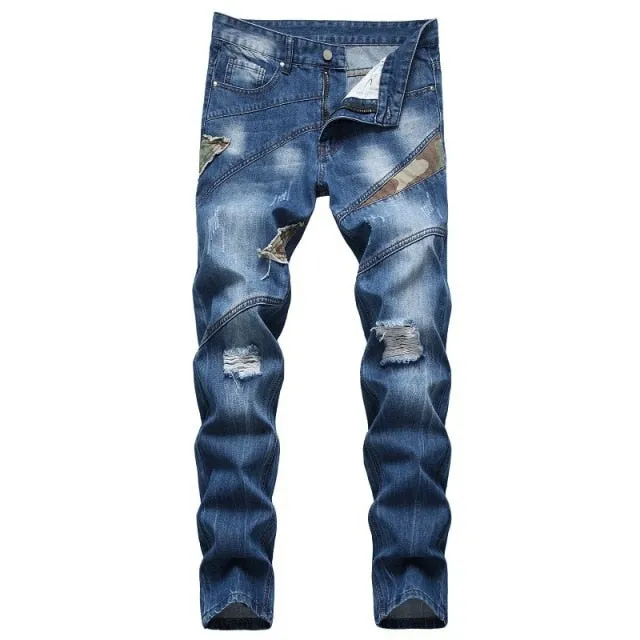 Men's Hip Hop Punk Denim Designer Hole Ripped Streetwear Jeans Pants