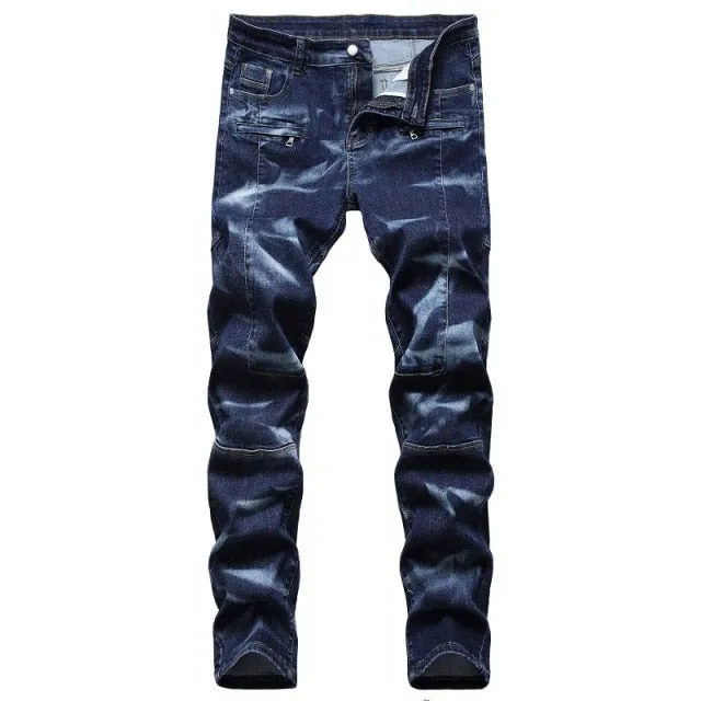 Men's Hip Hop Punk Denim Designer Hole Ripped Streetwear Jeans Pants