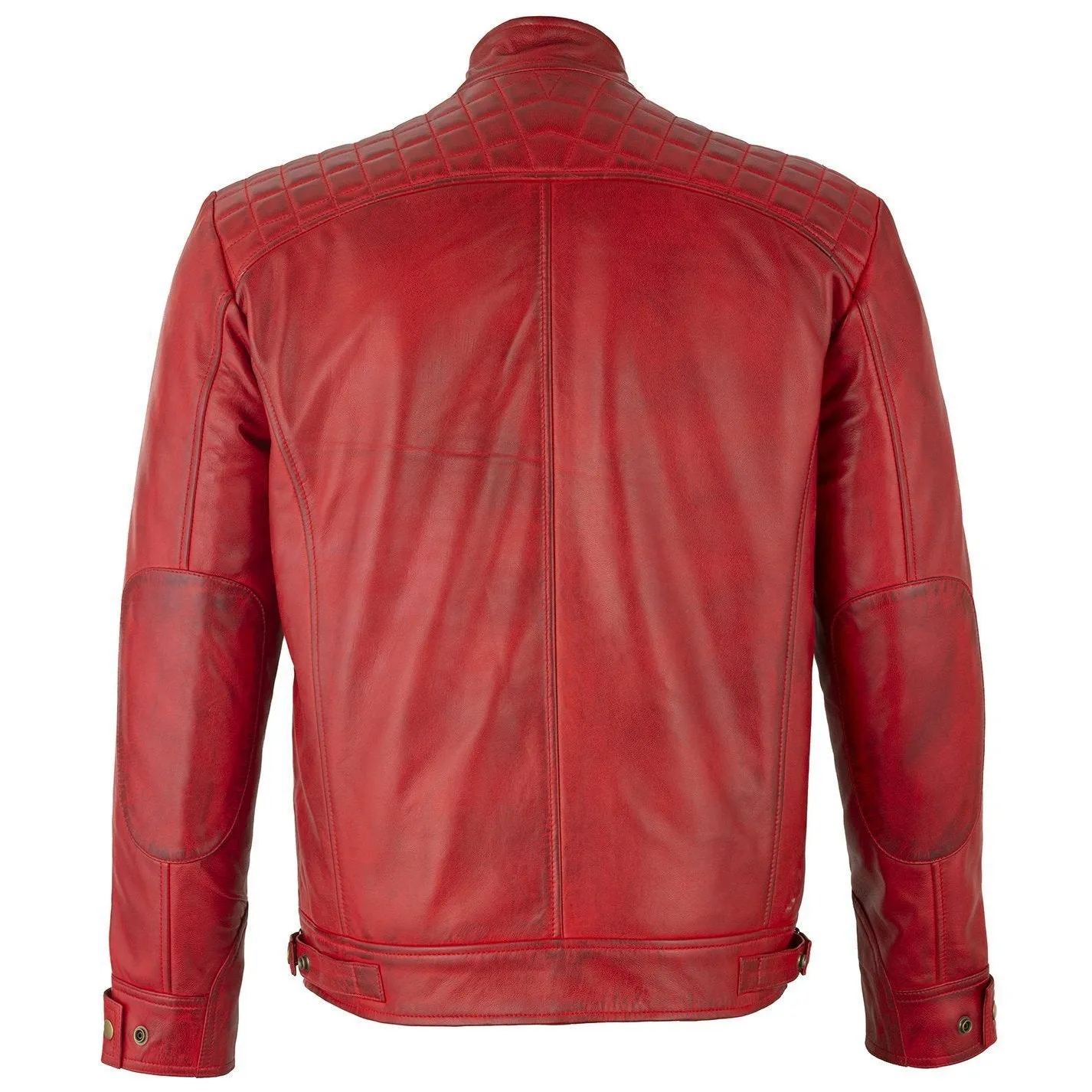 Mens Retro Vintage Red Zipped Diamond Leather Jacket