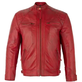 Mens Retro Vintage Red Zipped Diamond Leather Jacket