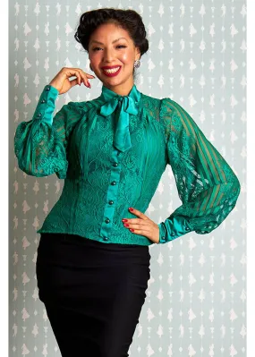 Miss Candyfloss Irina Jade Lace 40's Blouse Green