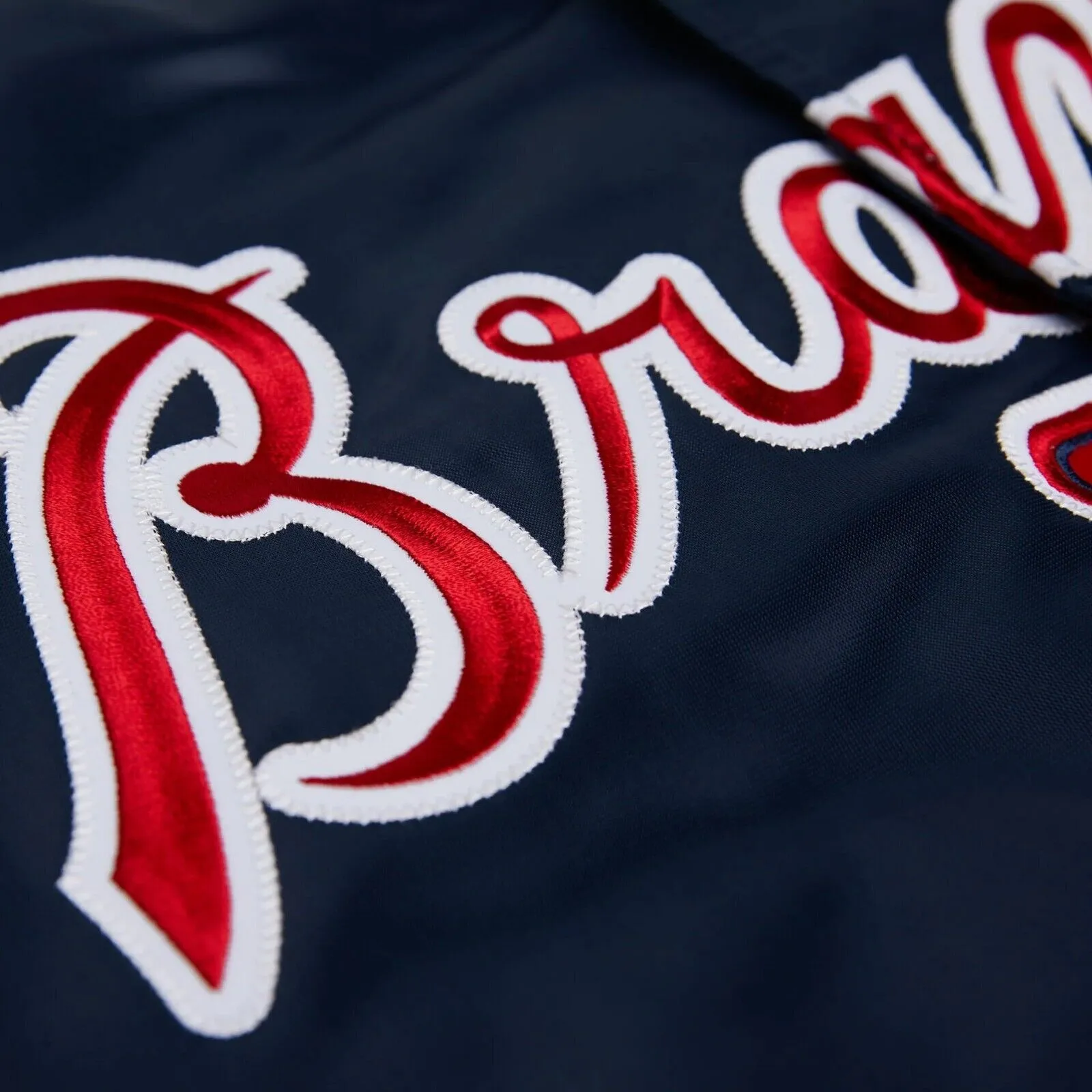 MLB Atlanta Braves Navy Blue Satin Bomber Baseball Letterman Varsity Jacket