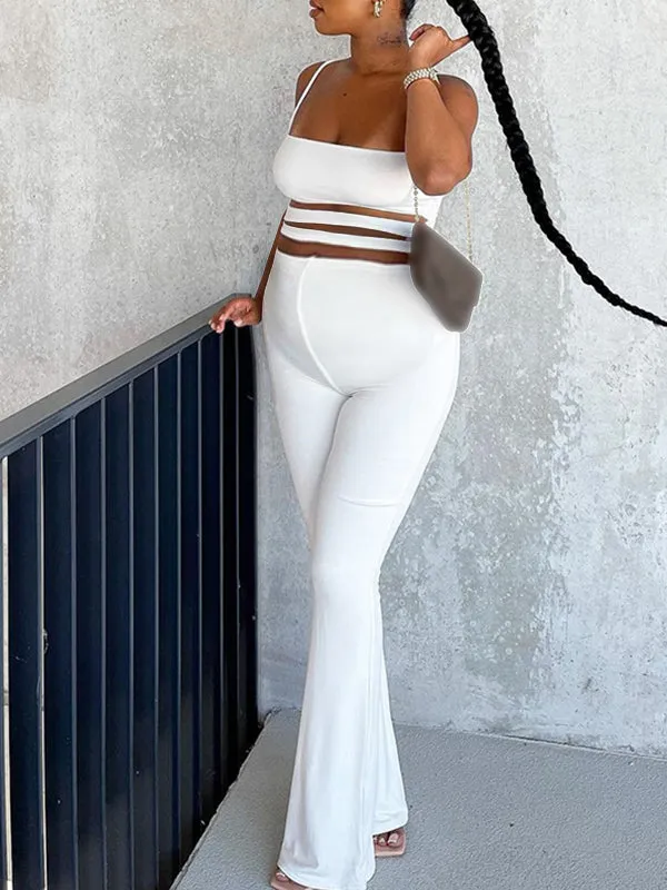 Momnfancy Spaghetti Strap Bodycon Cut Out Flare Bell Bottom Maternity Photoshoot Jumpsuit