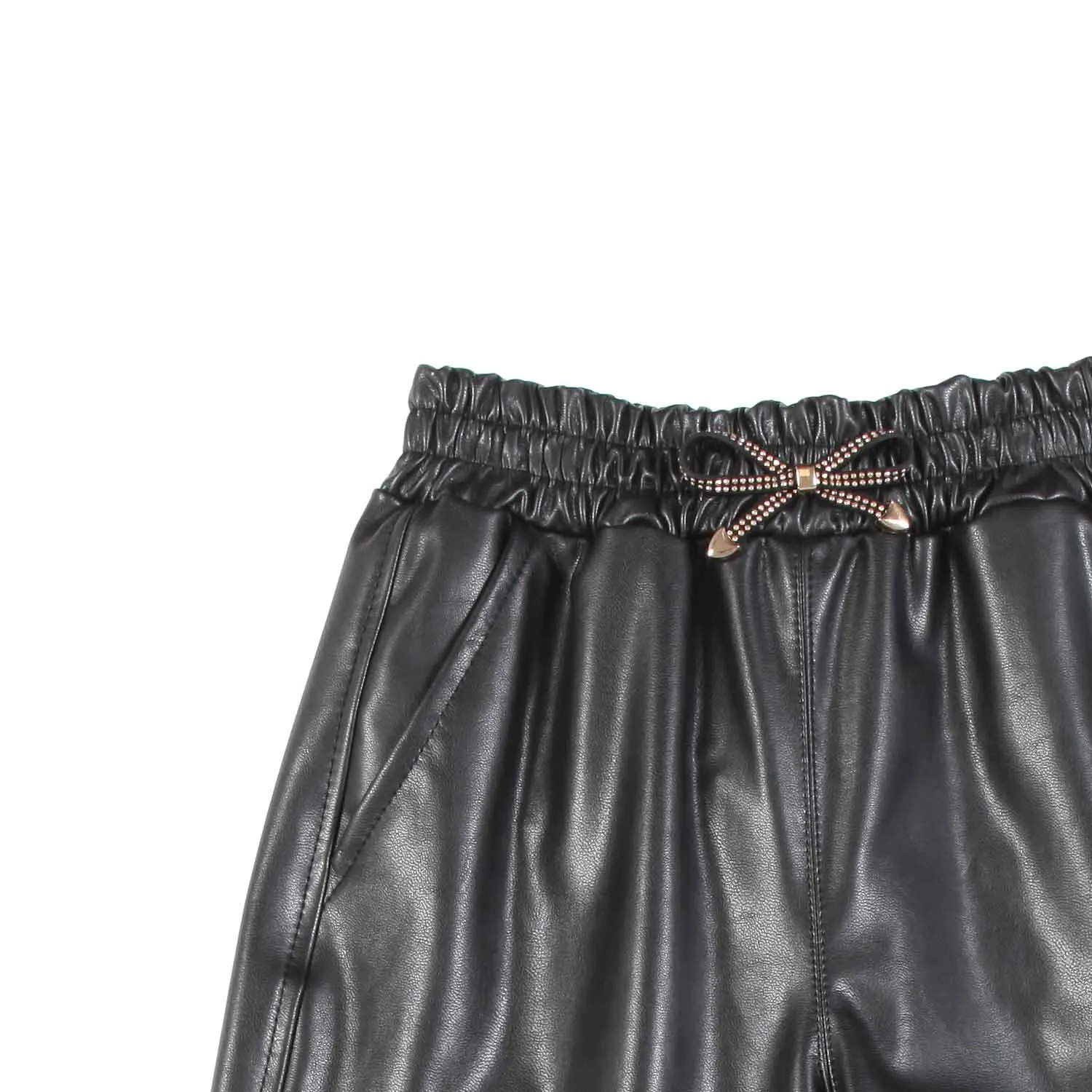 Monnalisa Black Faux Leather Joggers For Girls And Teenagers