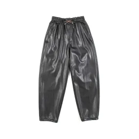 Monnalisa Black Faux Leather Joggers For Girls And Teenagers