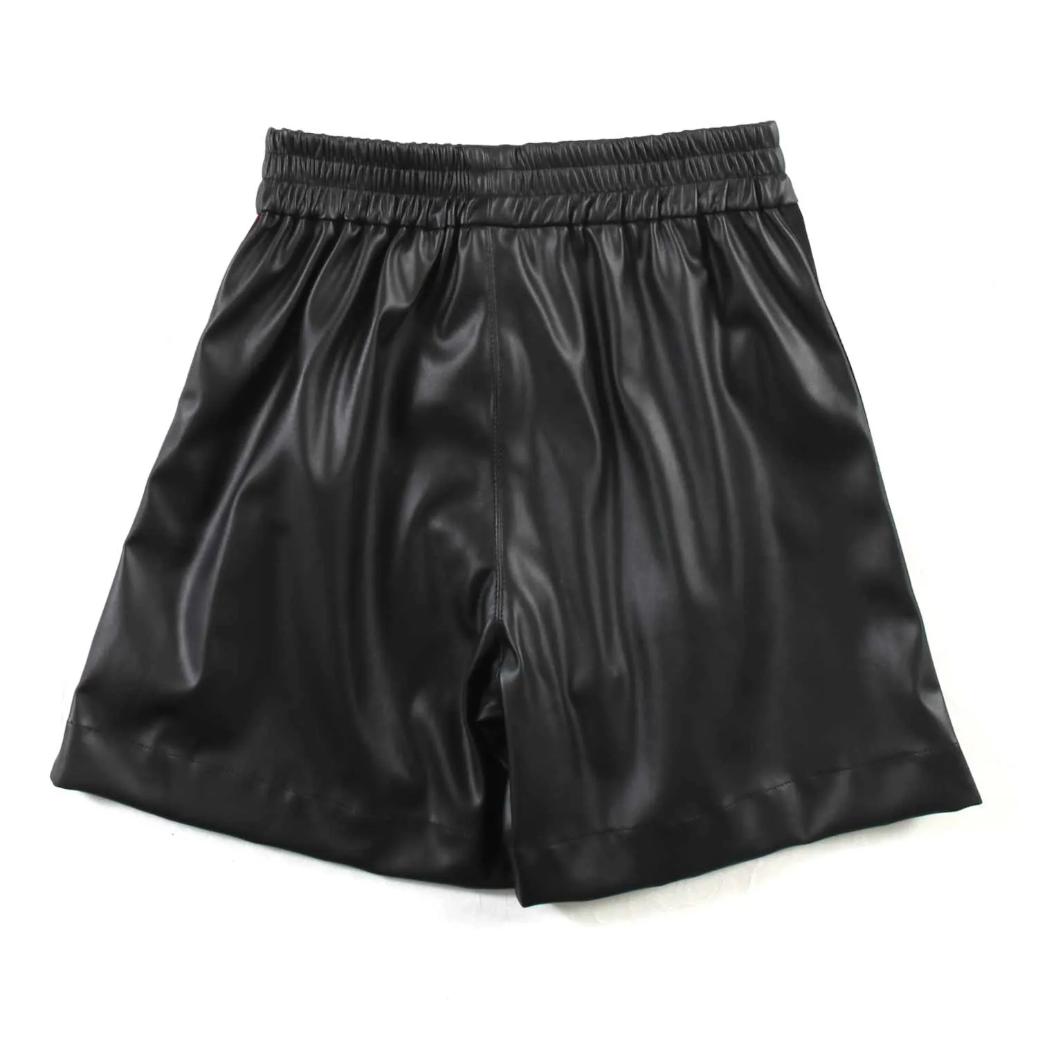 Monnalisa Black Faux Leather Shorts With Red And Green Bands