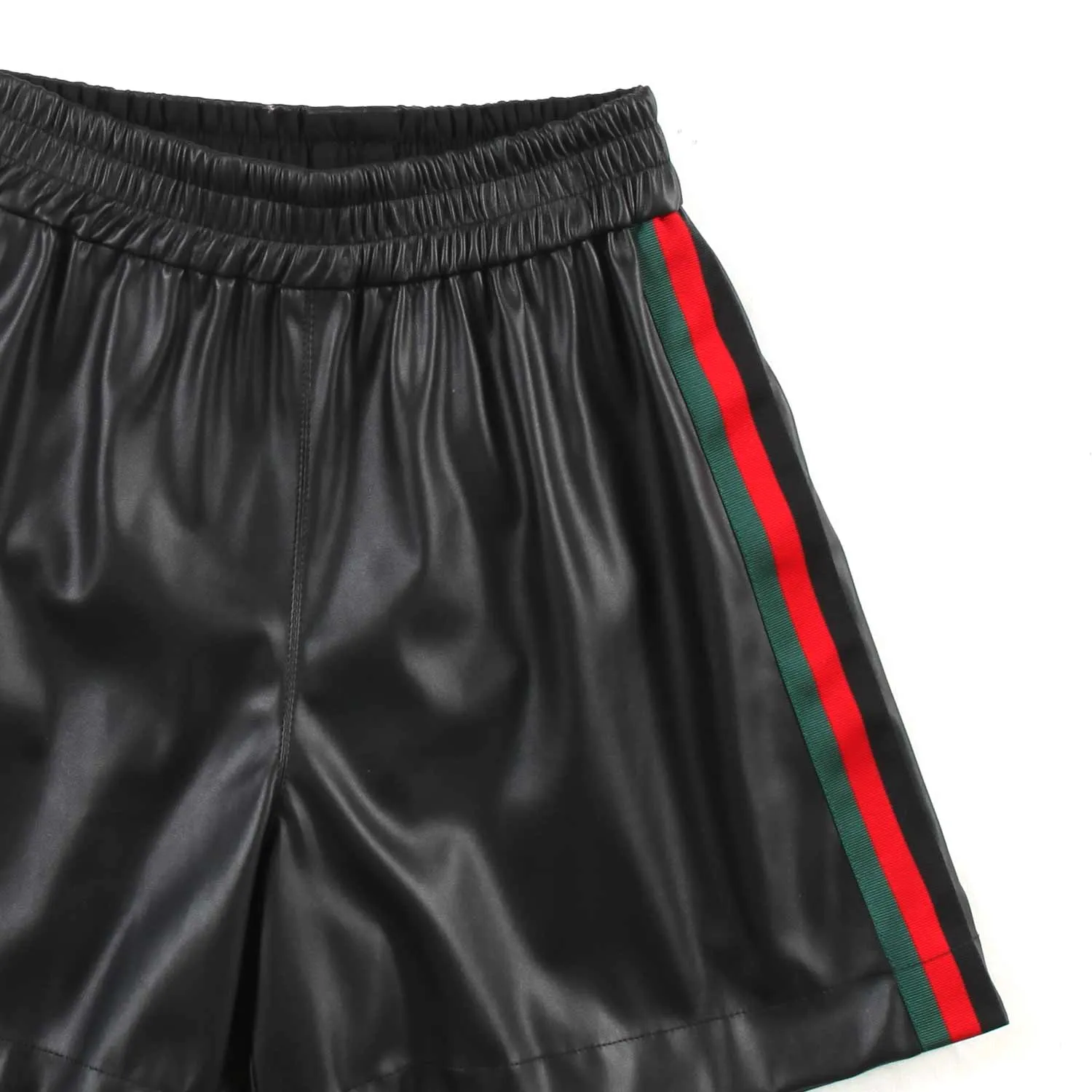 Monnalisa Black Faux Leather Shorts With Red And Green Bands