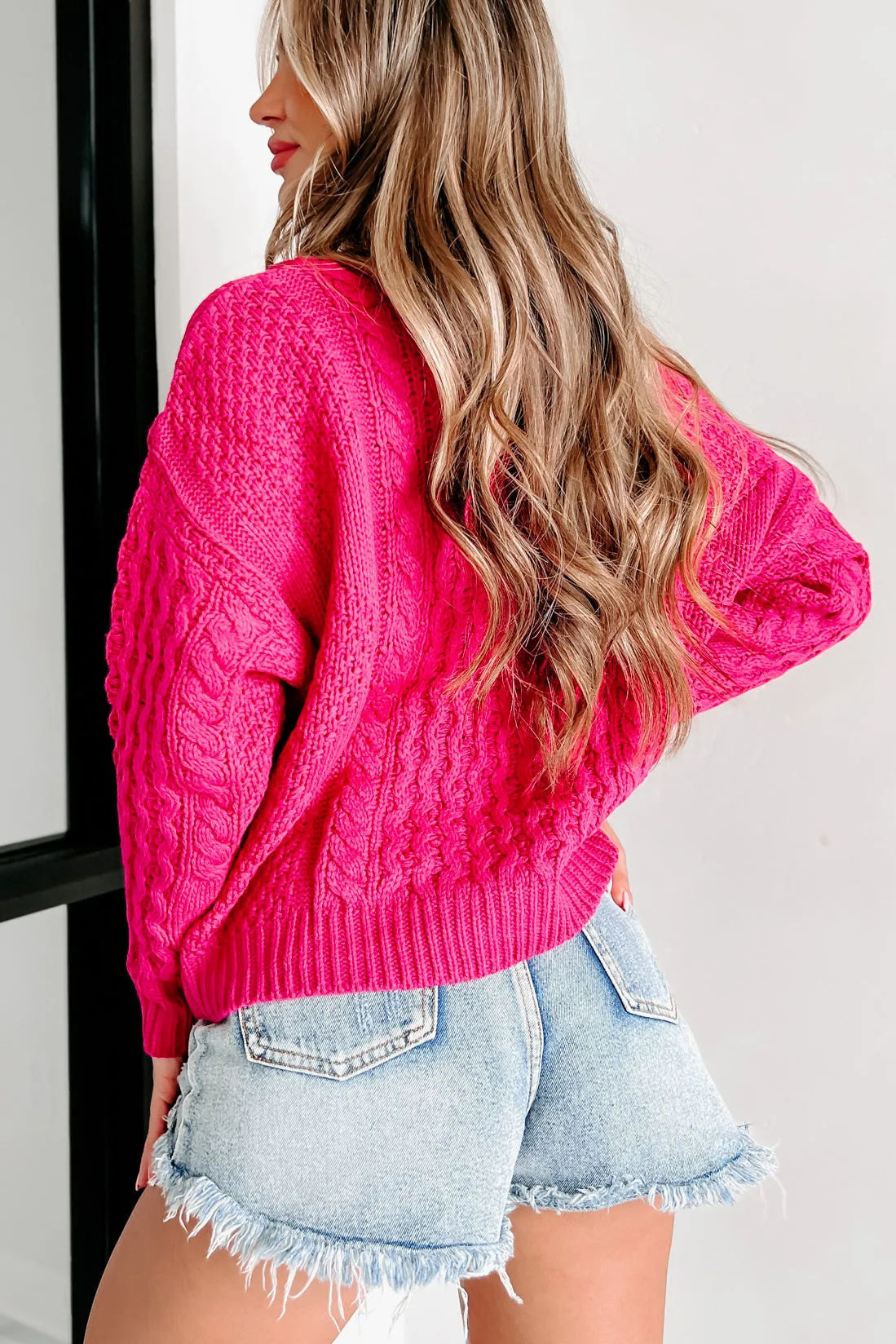 Nantucket Chill Cable Knit Sweater (Fuchsia)