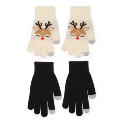 new!Mixit 2pk Touch Tech Holiday 2 Pair Touch Screen Enabled Cold Weather Gloves