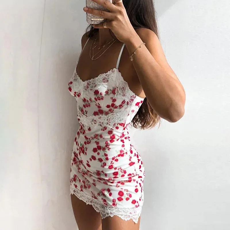 Ohvera Night club Floral Print Short Dresses Backless Bohemian High Waist