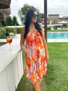 Orange Tropical Leaf Dress Anna