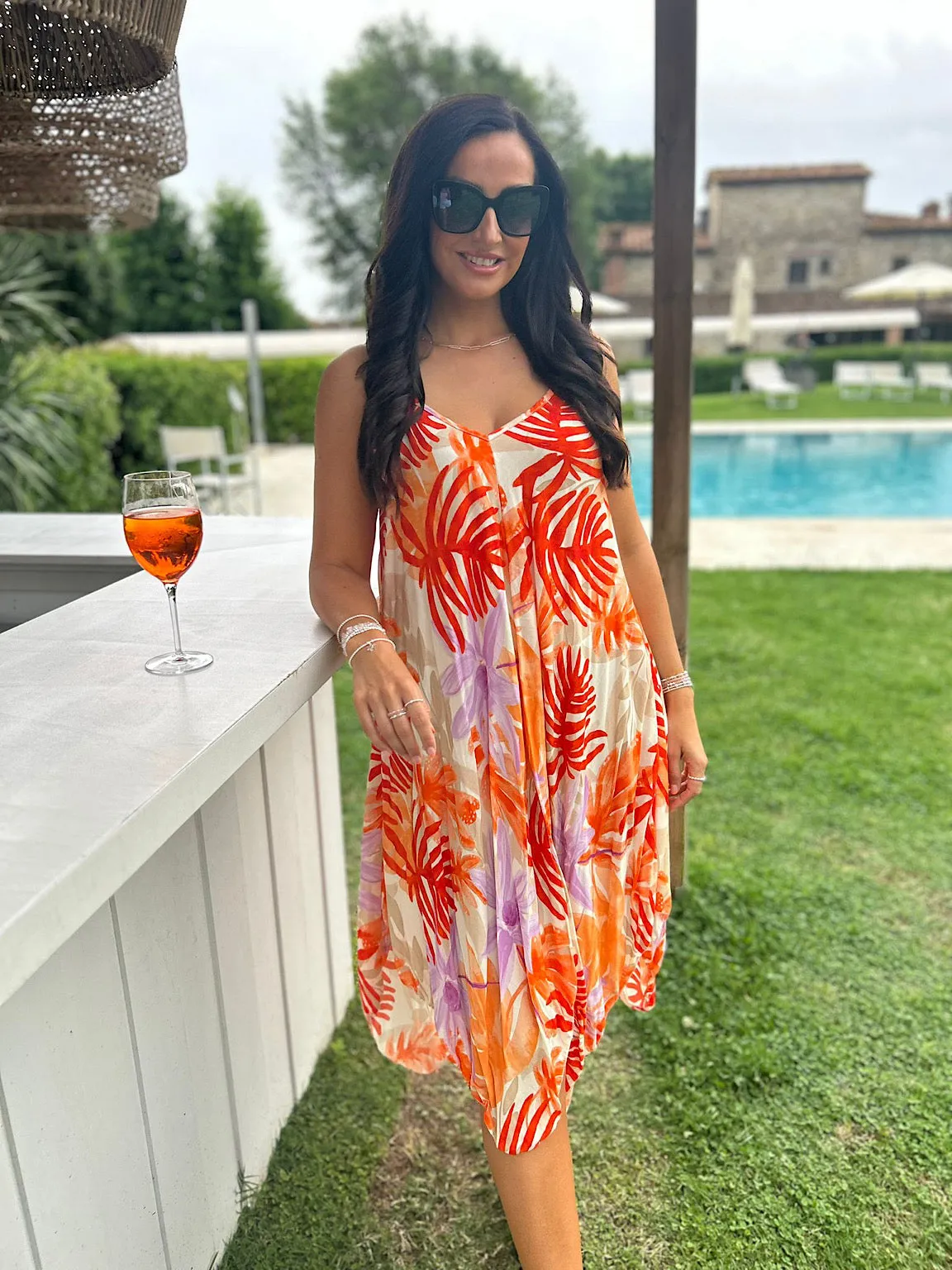 Orange Tropical Leaf Dress Anna