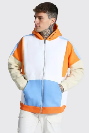 Oversized Man Zip Through Colour Block Hoodie