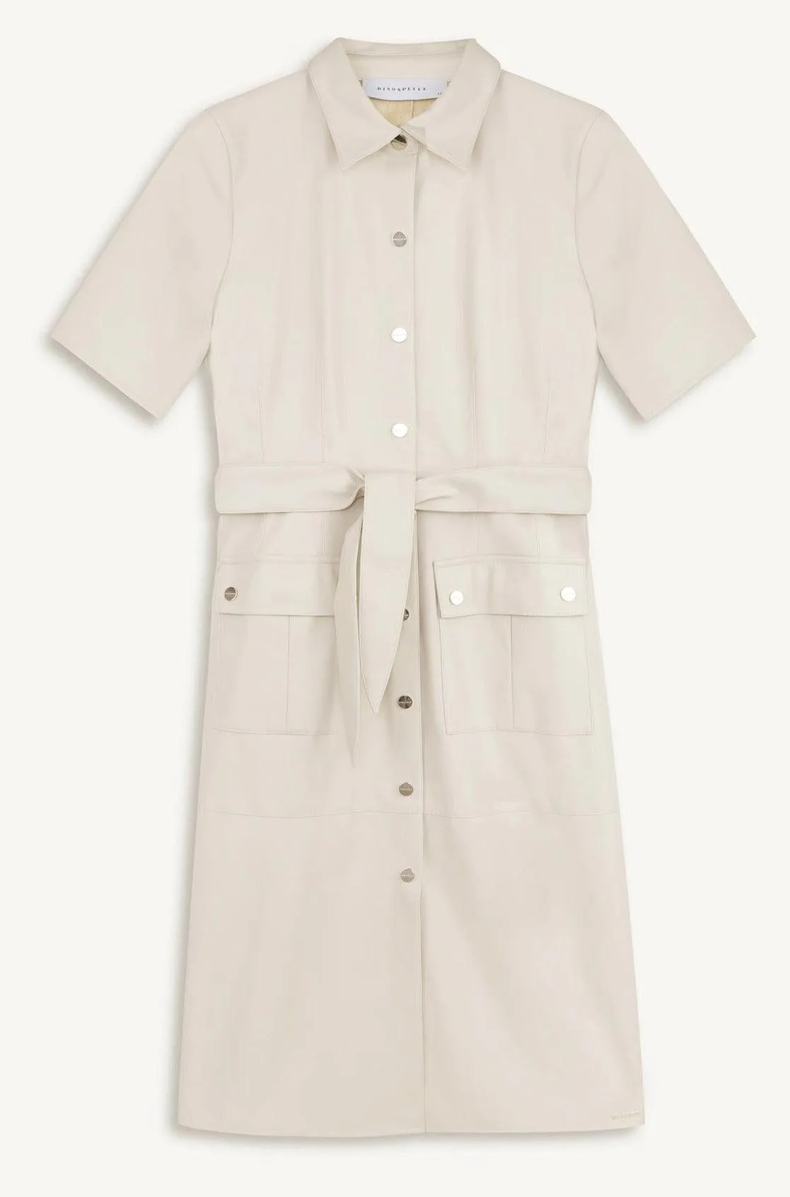 Pacey Faux Leather Shirt Dress in Almond Milk