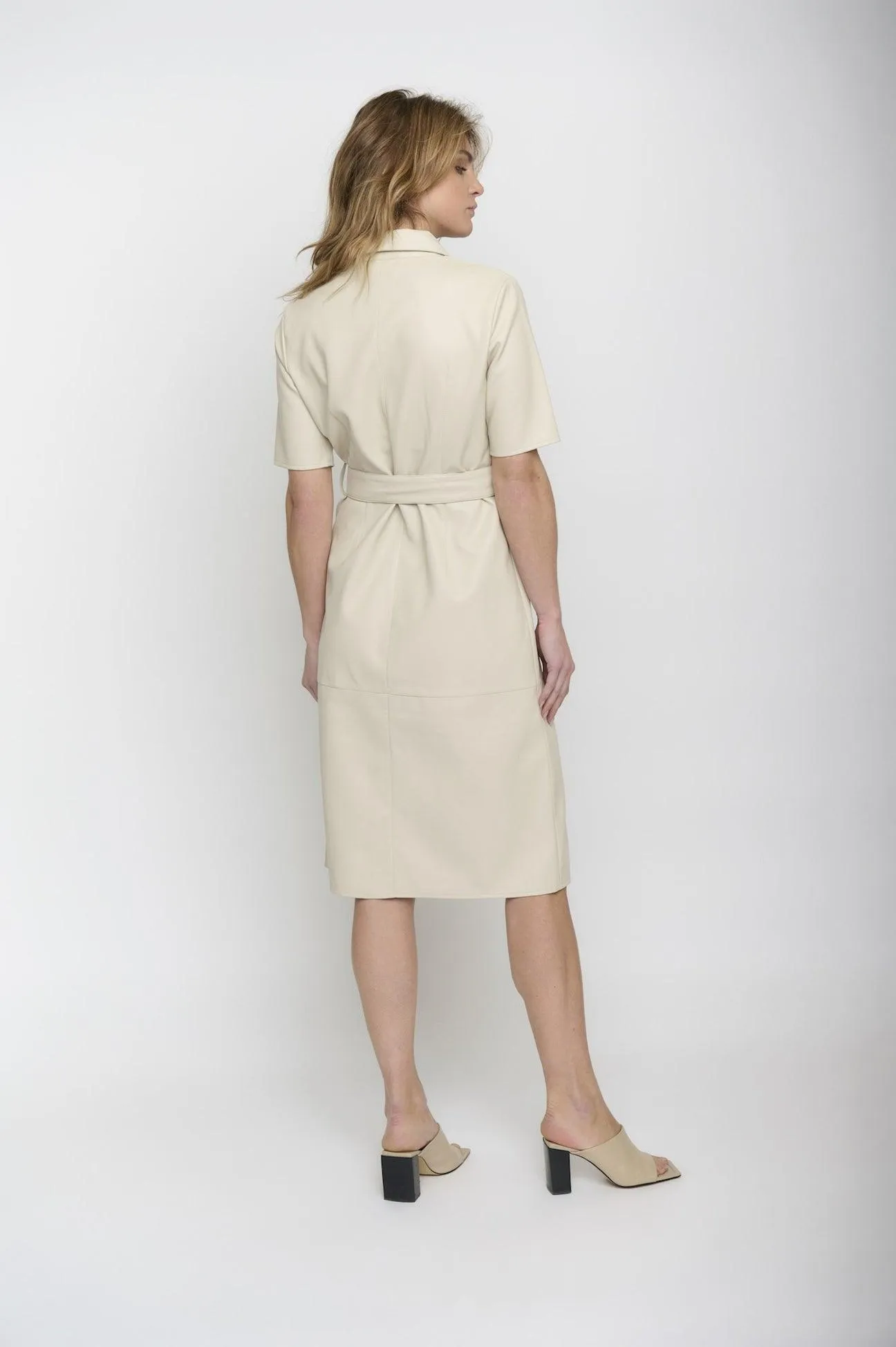 Pacey Faux Leather Shirt Dress in Almond Milk