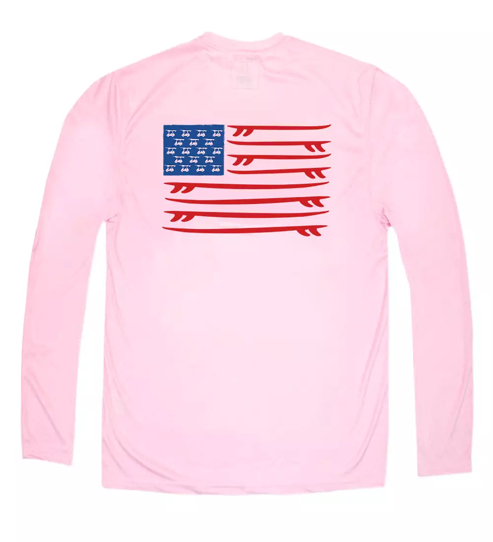 Performance Long Sleeve Surfboard Flag T-Shirt - Pink