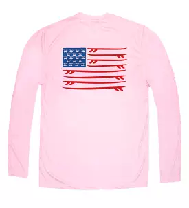 Performance Long Sleeve Surfboard Flag T-Shirt - Pink