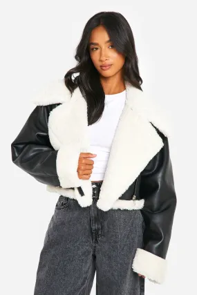 Petite Faux Fur Lined Cropped Leather Jacket