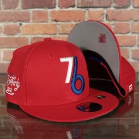 Philadelphia 76ers 2022 City Edition Vintage 76 Logo Gray Bottom Youth 9Fifty Side Patch Snapback Cap | New Era, Red