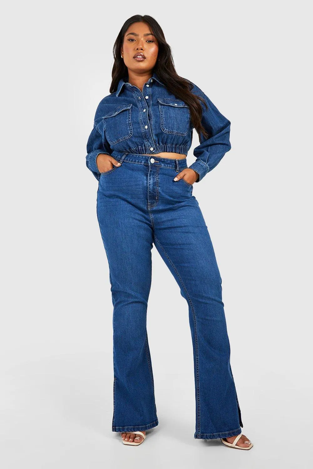 Plus Butt Shaper Split Hem Stretch Flared Jeans