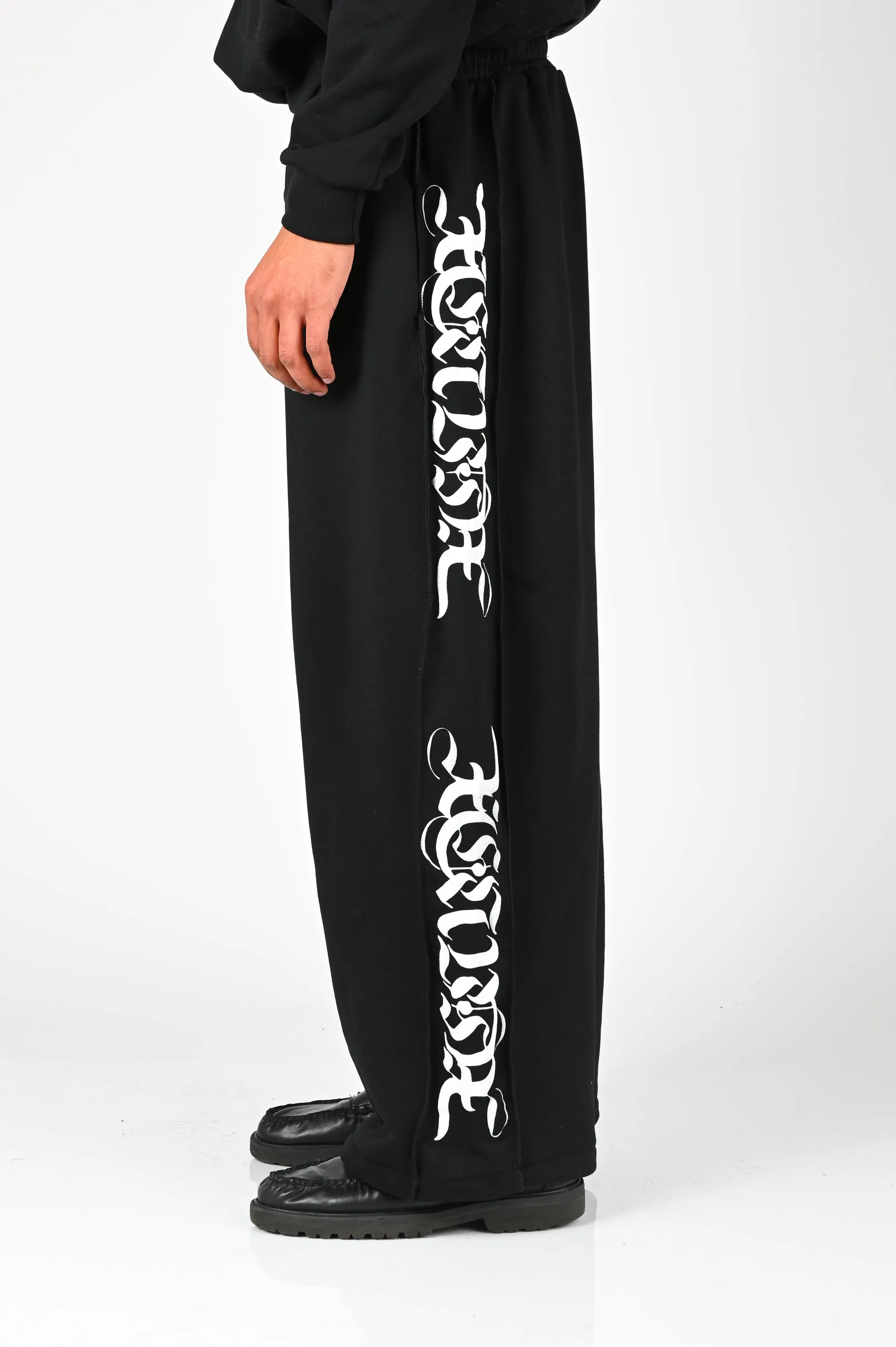 Posture Graphic Panel Trackpant in White on Black