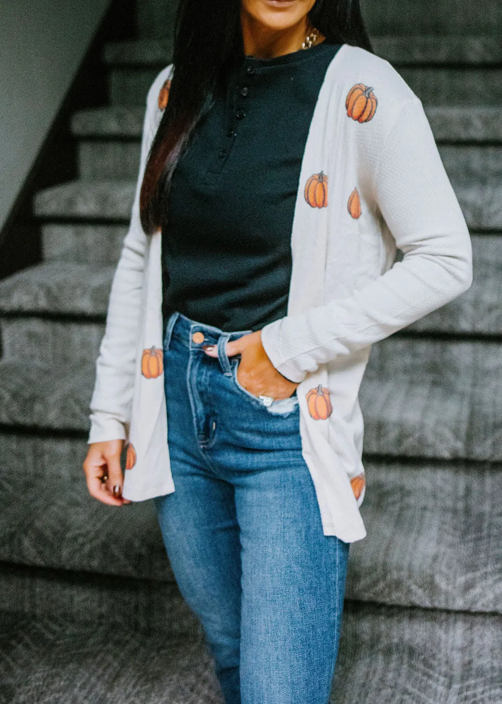 Pumpkin Print Cardigan