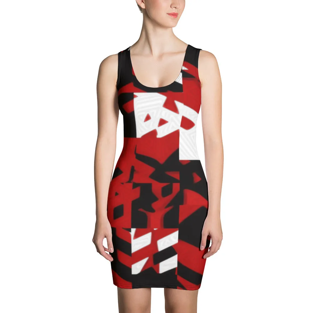 Red Digital Abstract Bodycon Dress